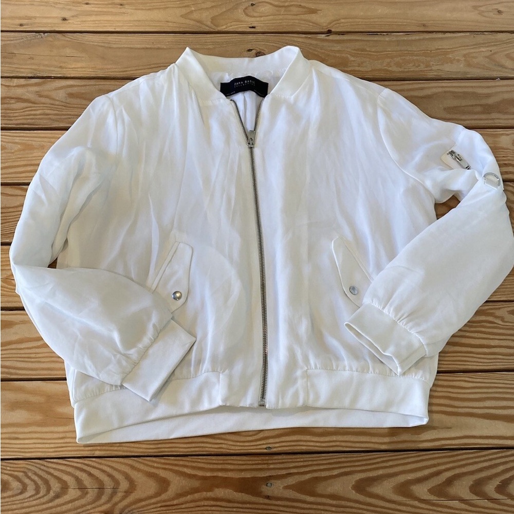 Zara White Bomber Jacket for Women Size L